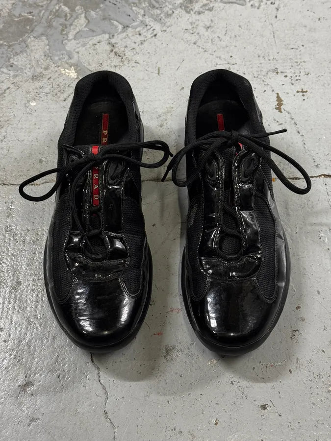 2000s Prada America’s Cup Black Patent Leather Sneakers WIAWZrA 1