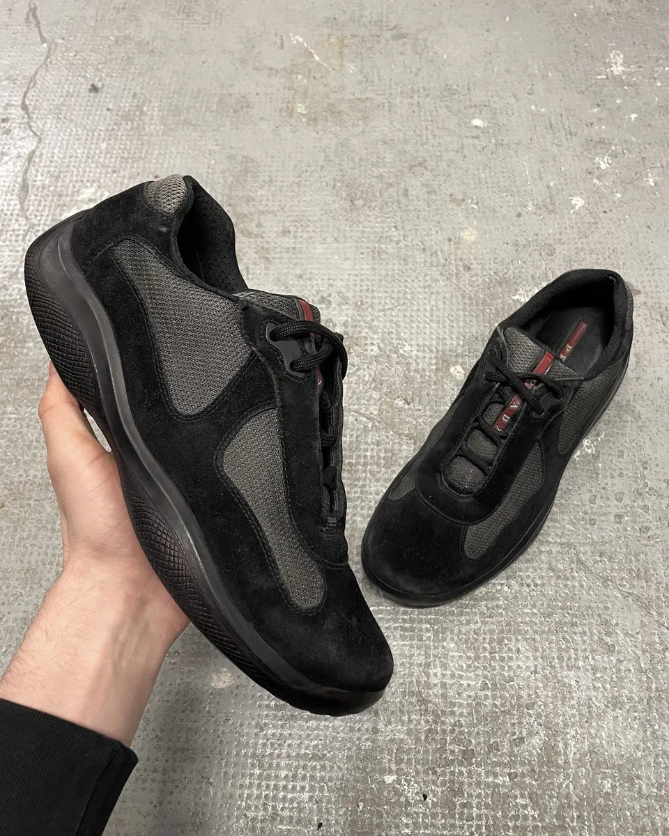 2000s Prada Americas Cup Black Suede Grey Hybrid Shoes (43.5eu/us9.5) 0