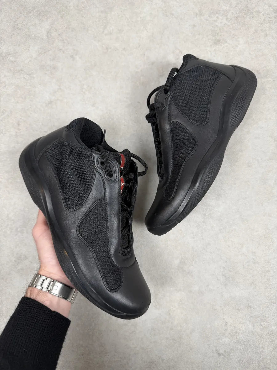 2000s Prada America’s Cup High Black Leather Sneakers uFLzLqT 0