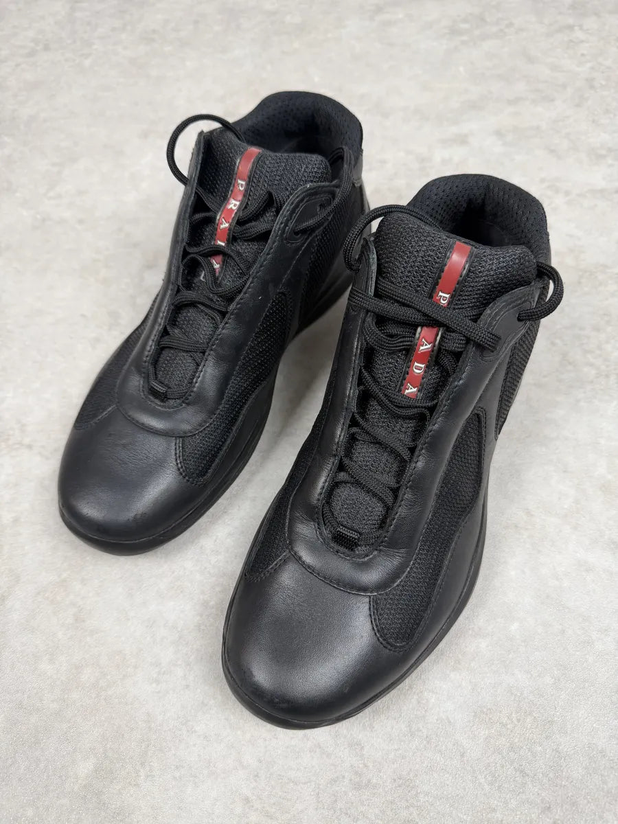 2000s Prada America’s Cup High Black Leather Sneakers uFLzLqT 1
