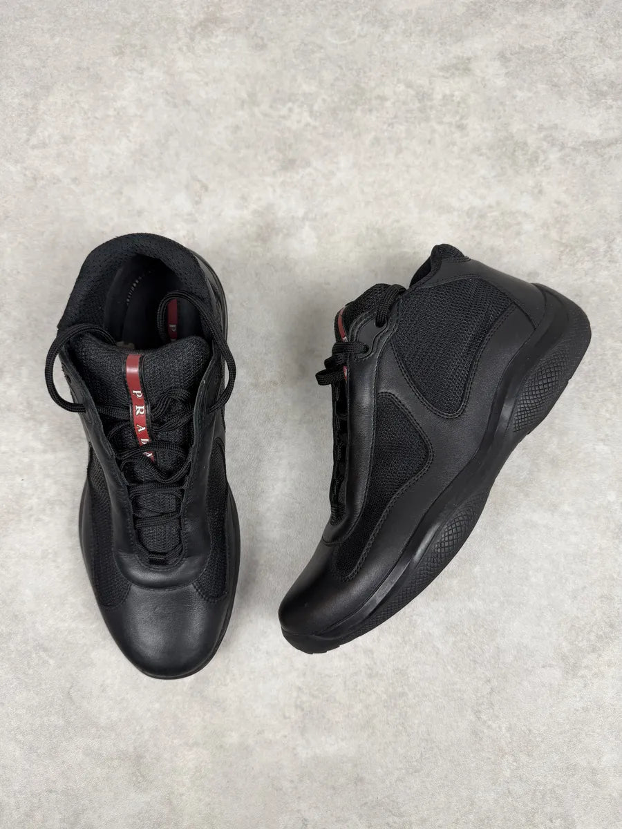 2000s Prada America’s Cup High Black Leather Sneakers uFLzLqT 3