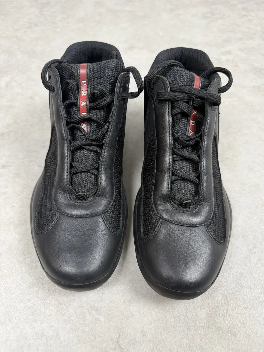 2000s Prada America’s Cup High Black Leather Sneakers uFLzLqT 5