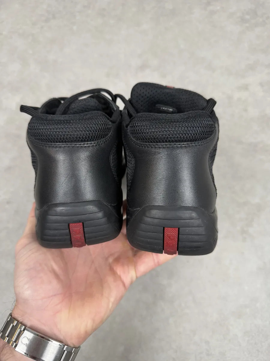 2000s Prada America’s Cup High Black Leather Sneakers uFLzLqT 6
