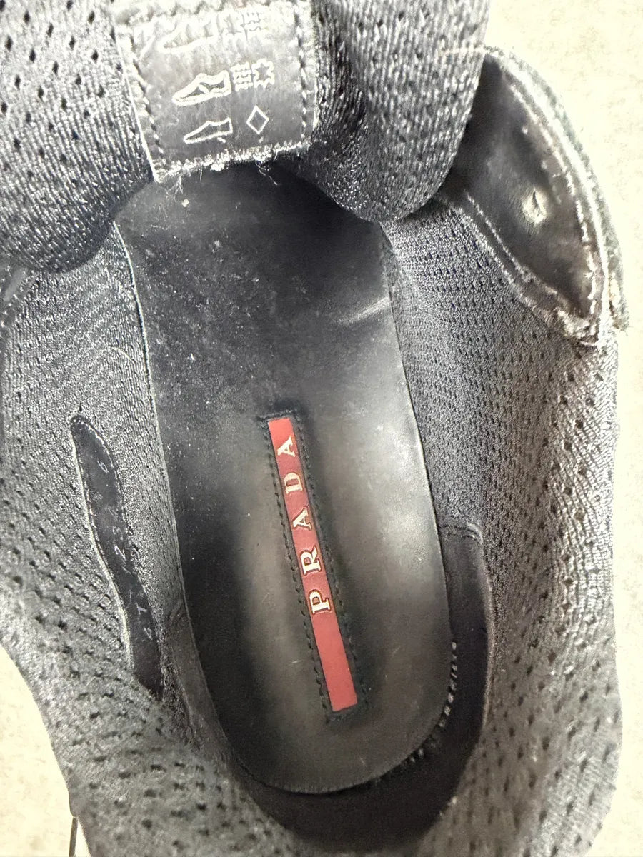 2000s Prada America’s Cup High Black Leather Sneakers uFLzLqT 8