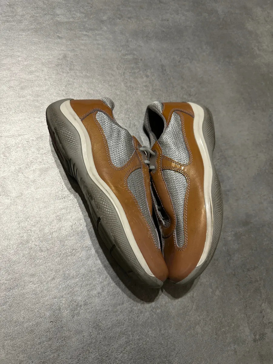 2000s Prada Americas Cup Light Brown Leather Sneakers UatkmVW 2