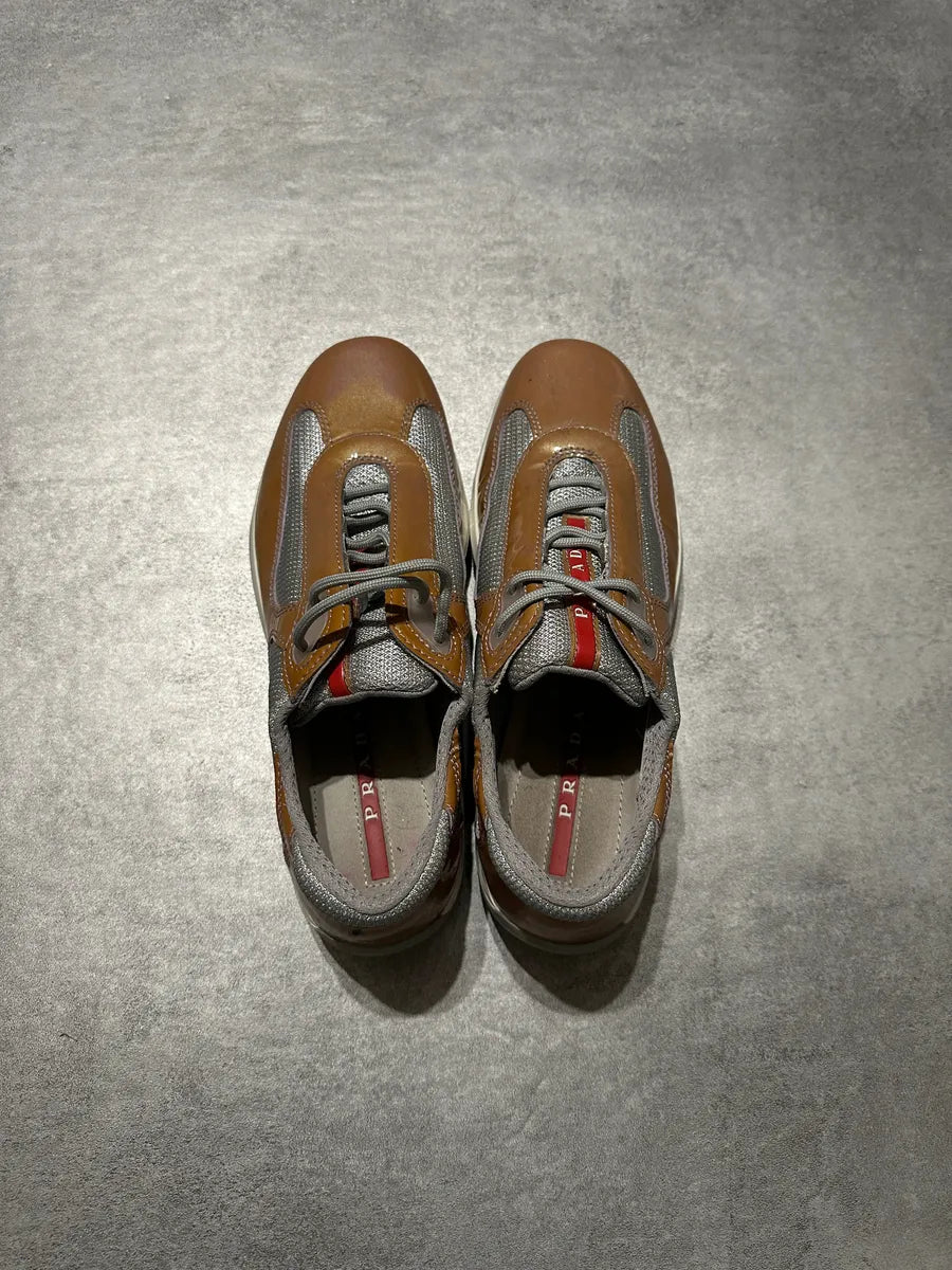 2000s Prada Americas Cup Light Brown Leather Sneakers UatkmVW 5