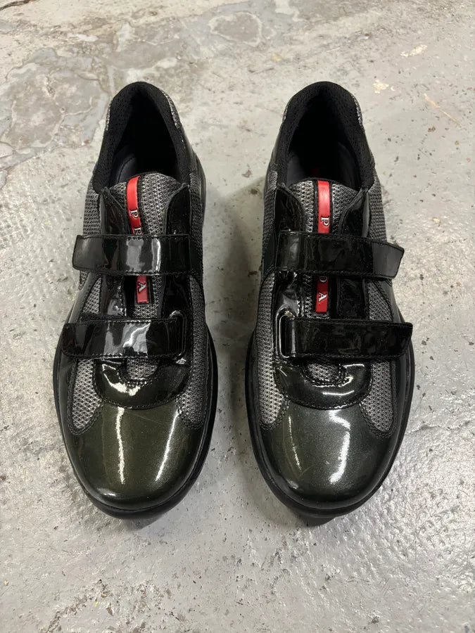 2000s Prada Americas Cup Satin Green Sneakers VrTSTNy 1