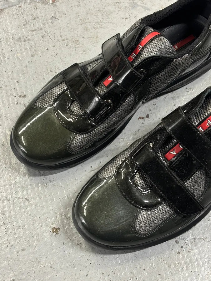 2000s Prada Americas Cup Satin Green Sneakers VrTSTNy 3