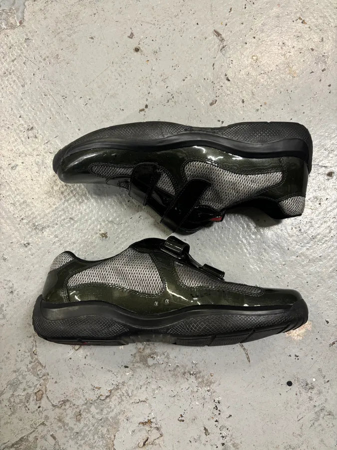 2000s Prada Americas Cup Satin Green Sneakers VrTSTNy 4