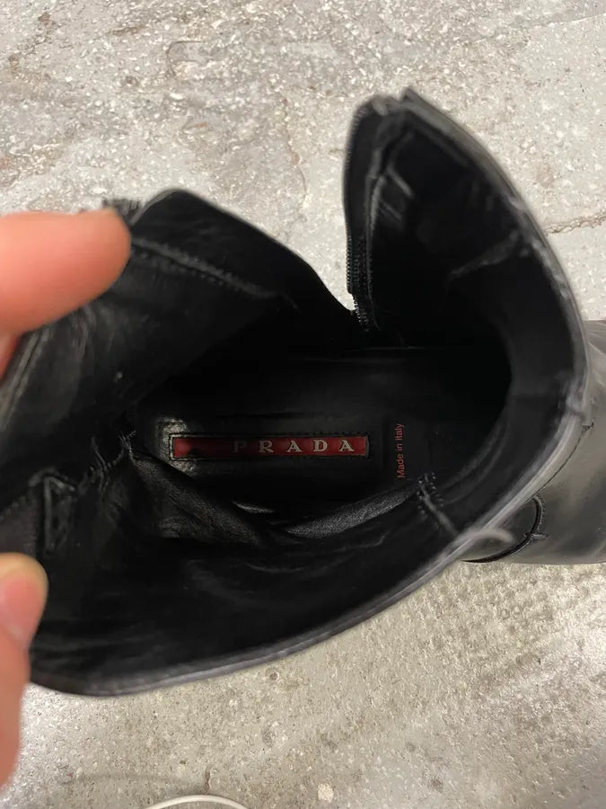 2000s Prada Ankle Black Strap Leather Boots (41.5eu/us8) JqewfLk 11