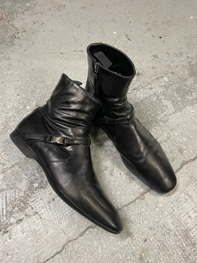 2000s Prada Ankle Black Strap Leather Boots (41.5eu/us8) JqewfLk 4