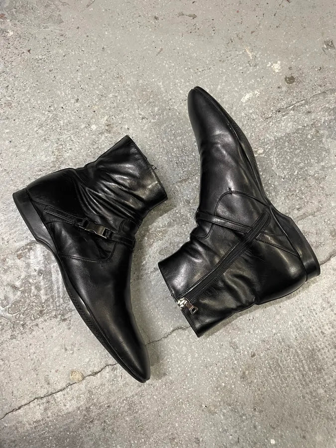 2000s Prada Ankle Black Strap Leather Boots (41.5eu/us8) JqewfLk 5
