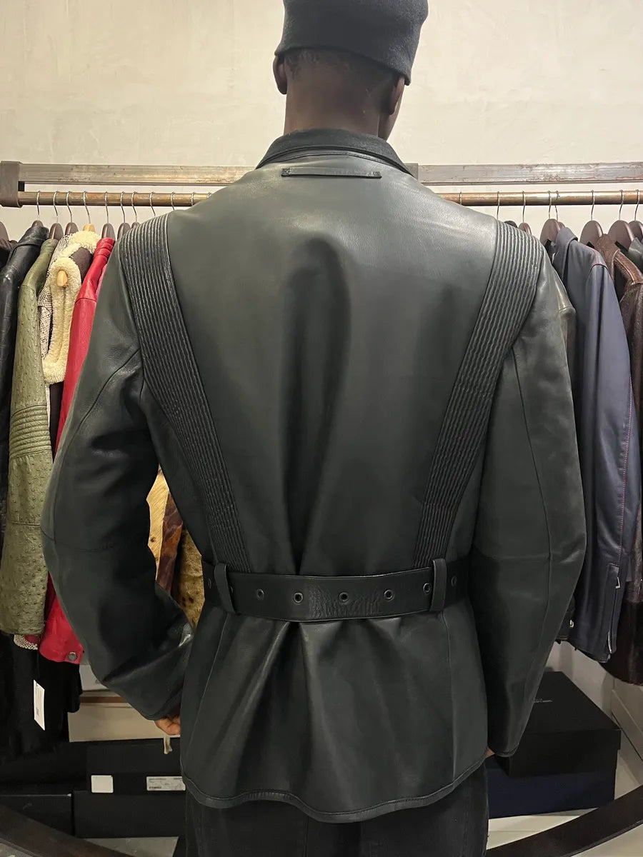 2000s Prada Asymmetrical Black Leather Jacket AfGhAgf 2