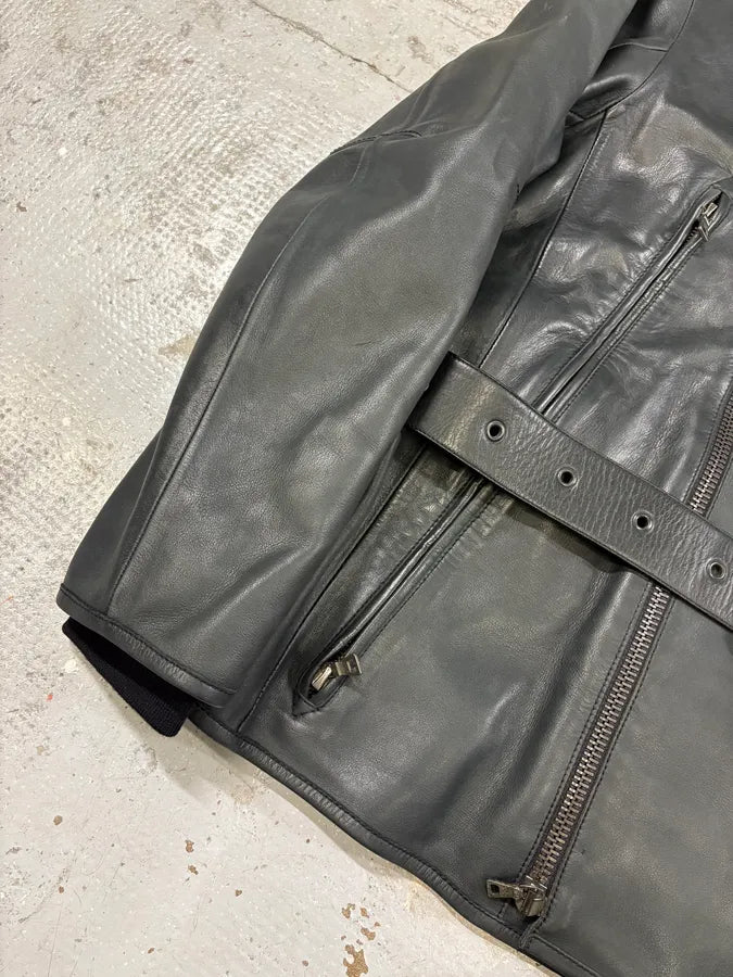 2000s Prada Asymmetrical Black Leather Jacket AfGhAgf 5