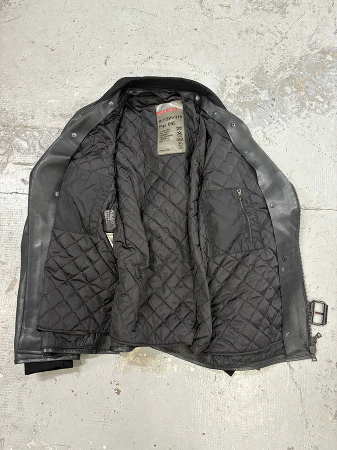 2000s Prada Asymmetrical Black Leather Jacket AfGhAgf 7