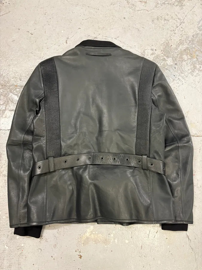 2000s Prada Asymmetrical Black Leather Jacket AfGhAgf 6