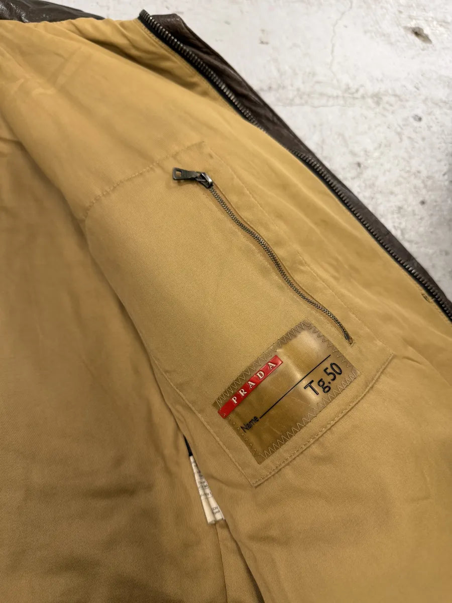 2000s Prada Asymmetrical Brown Premium Leather Jacket OdJpLNU 13