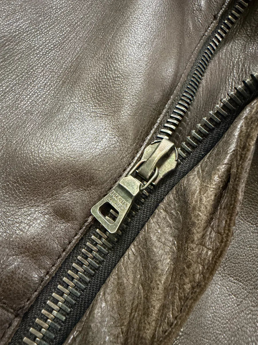 2000s Prada Asymmetrical Brown Premium Leather Jacket OdJpLNU 9