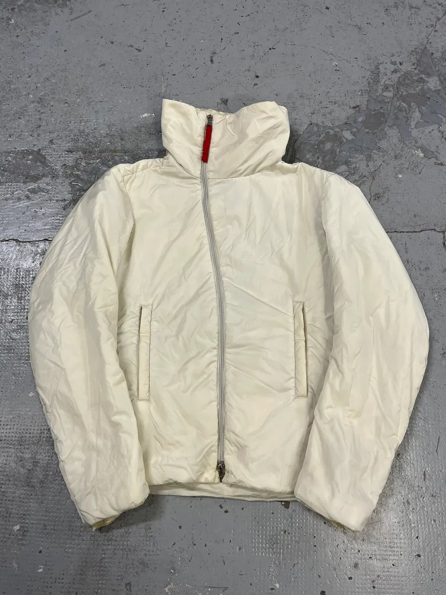2000s Prada Asymmetrical Zip Retractable Hood White Jacket zxNDRes 0
