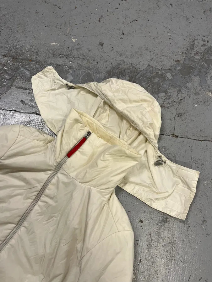 2000s Prada Asymmetrical Zip Retractable Hood White Jacket zxNDRes 8