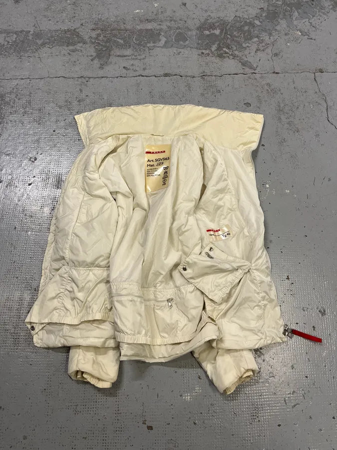 2000s Prada Asymmetrical Zip Retractable Hood White Jacket zxNDRes 9