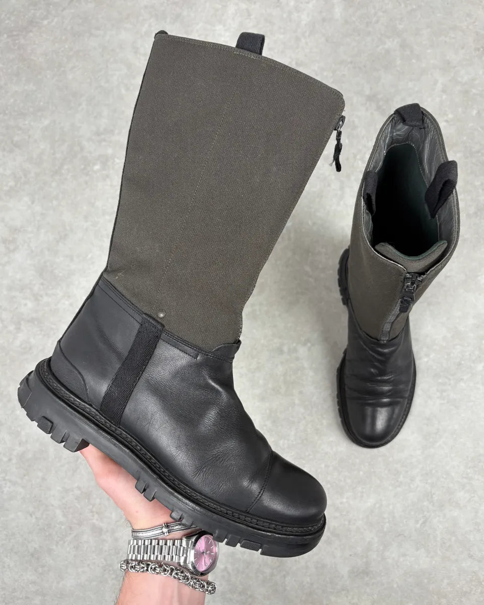 2000s Prada Beige & Black Leather High Boots rCPmsyI 0