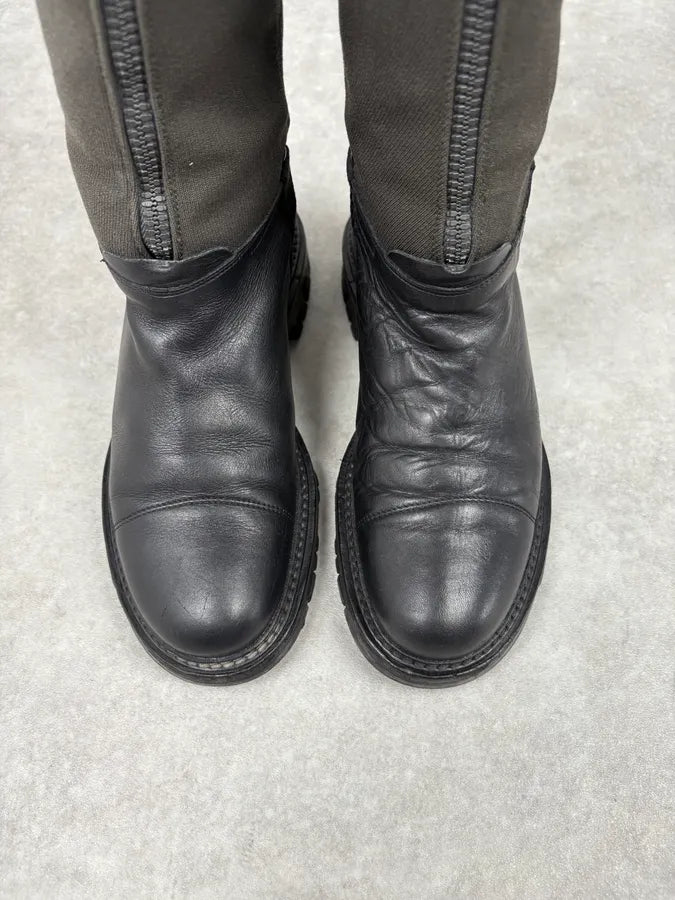 2000s Prada Beige & Black Leather High Boots rCPmsyI 2