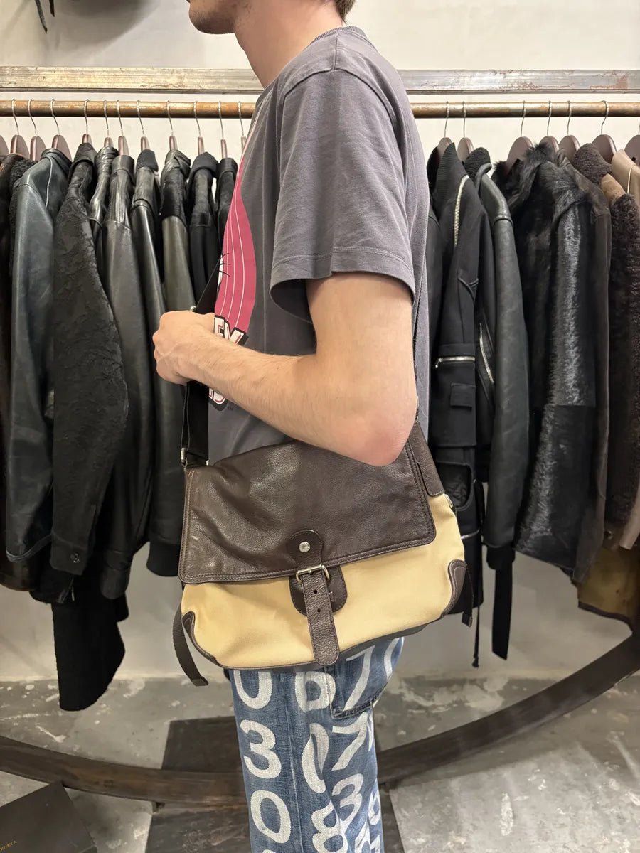 2000s Prada Beige & Brown Leather Linea Rossa Shoulder Bag qzsAuLd 1