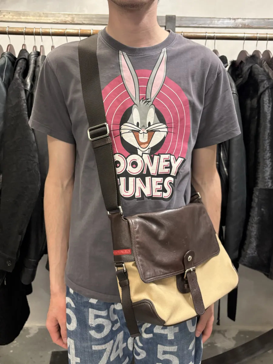 2000s Prada Beige & Brown Leather Linea Rossa Shoulder Bag qzsAuLd 2