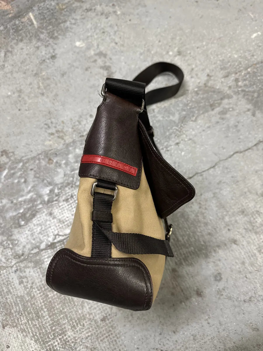 2000s Prada Beige & Brown Leather Linea Rossa Shoulder Bag qzsAuLd 4