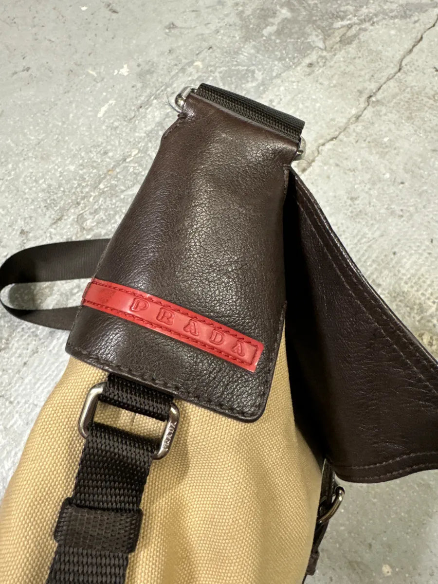 2000s Prada Beige & Brown Leather Linea Rossa Shoulder Bag qzsAuLd 6