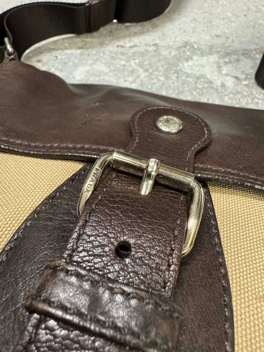 2000s Prada Beige & Brown Leather Linea Rossa Shoulder Bag qzsAuLd 8