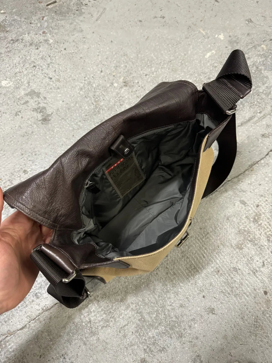 2000s Prada Beige & Brown Leather Linea Rossa Shoulder Bag qzsAuLd 9