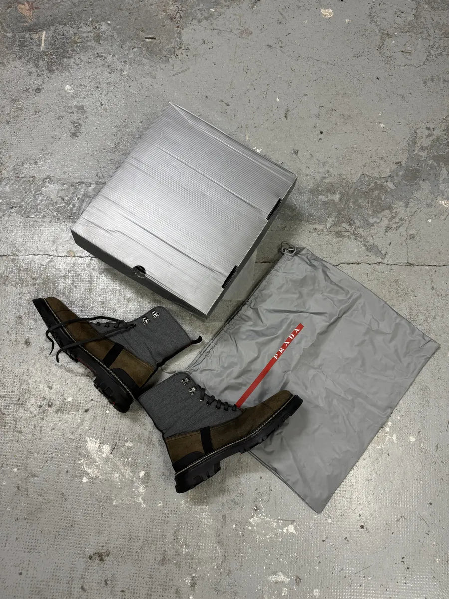 2000s Prada Beige & Grey Mountain Boots (44eu/us10) pZAXdGI 10
