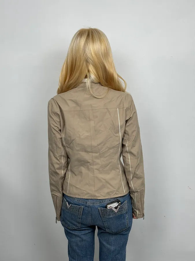 2000s Prada Beige Biker Nylon Jacket IUmpRJc 3