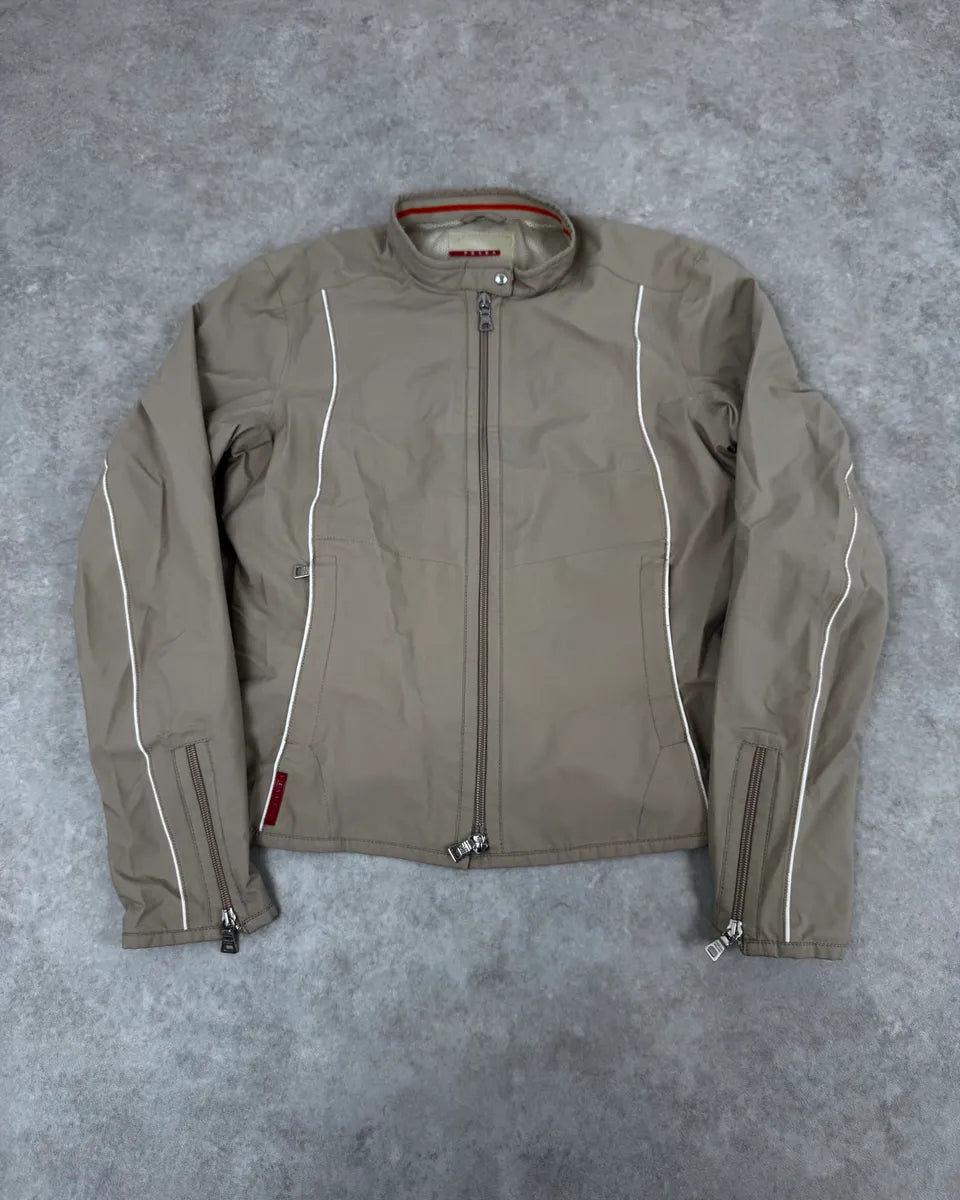 2000s Prada Beige Biker Nylon Jacket IUmpRJc 0