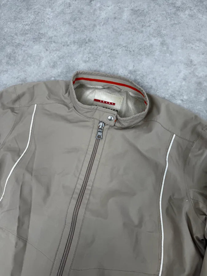 2000s Prada Beige Biker Nylon Jacket IUmpRJc 4