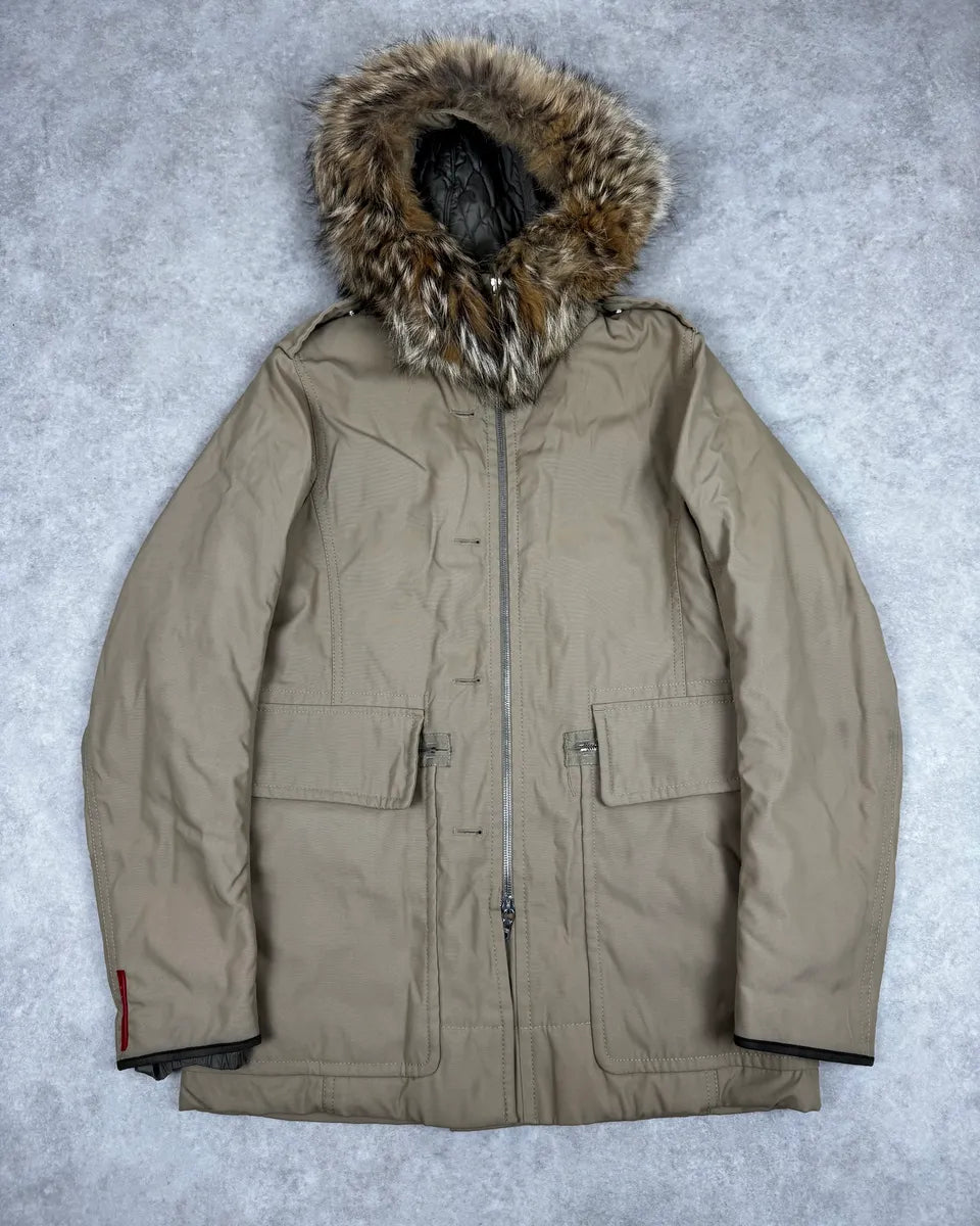 2000s Prada Beige Camel Fur Hood Jacket jIxWJZH 0