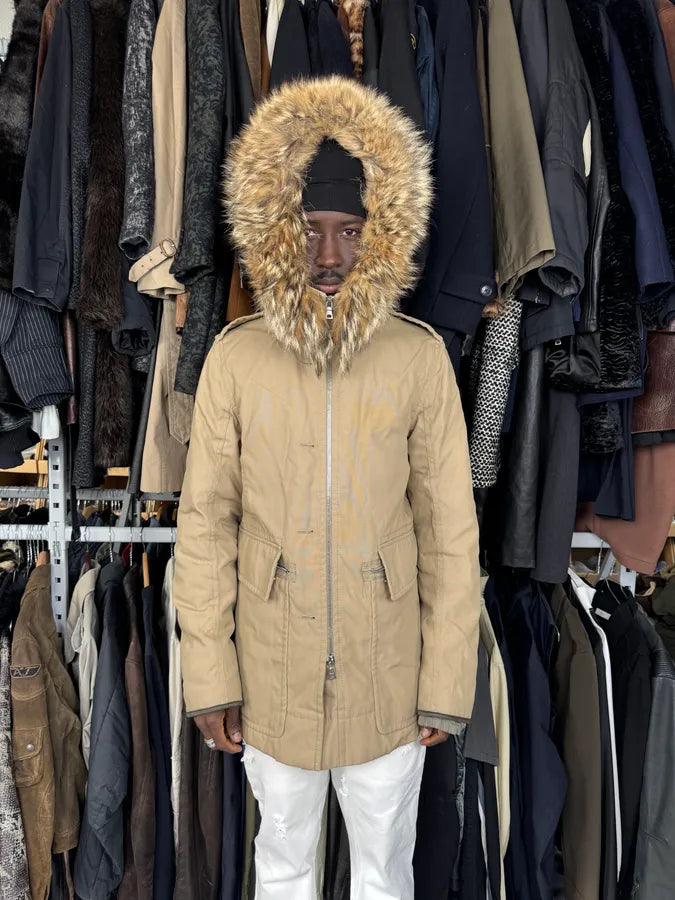 2000s Prada Beige Camel Fur Hood Jacket jIxWJZH 1