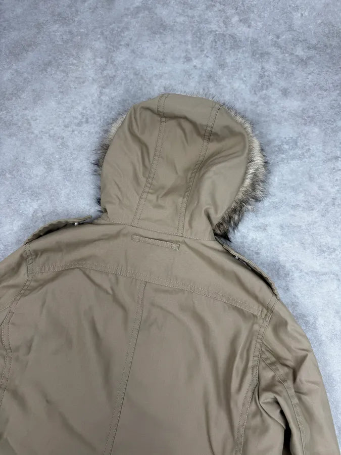2000s Prada Beige Camel Fur Hood Jacket jIxWJZH 5
