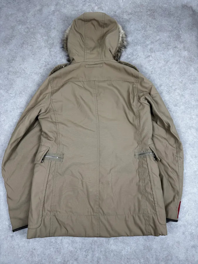 2000s Prada Beige Camel Fur Hood Jacket jIxWJZH 3