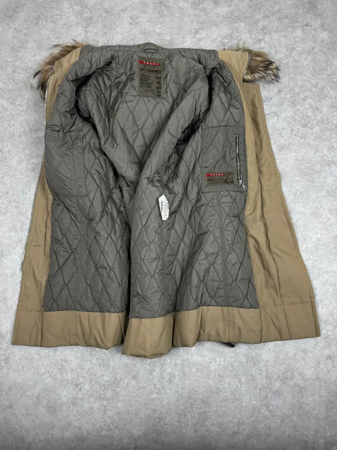 2000s Prada Beige Camel Fur Hood Jacket jIxWJZH 6