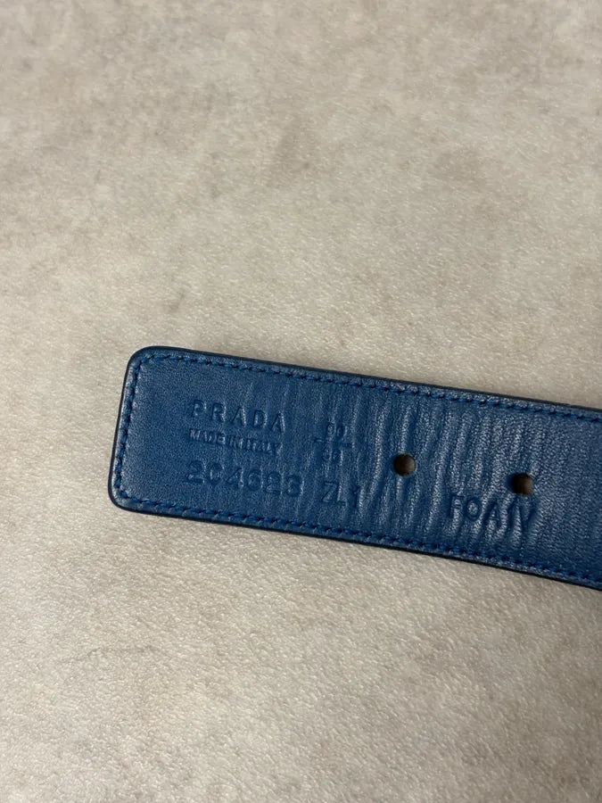 2000s Prada Beige Canvas & Blue Leather Belt oMjpEDJ 6