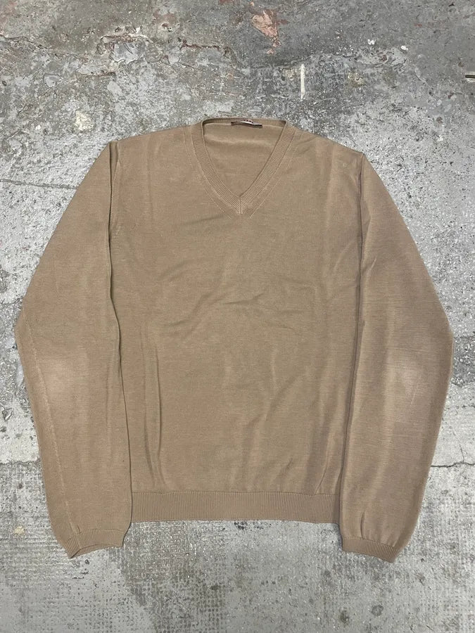 2000s Prada Beige Cotton V Neck Sweater (S/M) tzDnOhT 0
