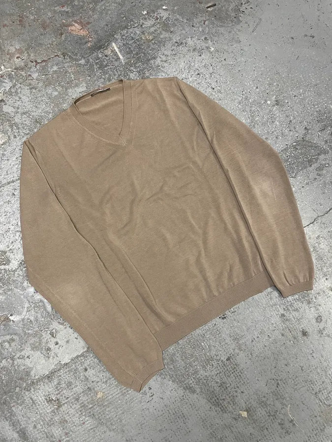 2000s Prada Beige Cotton V Neck Sweater (S/M) tzDnOhT 3