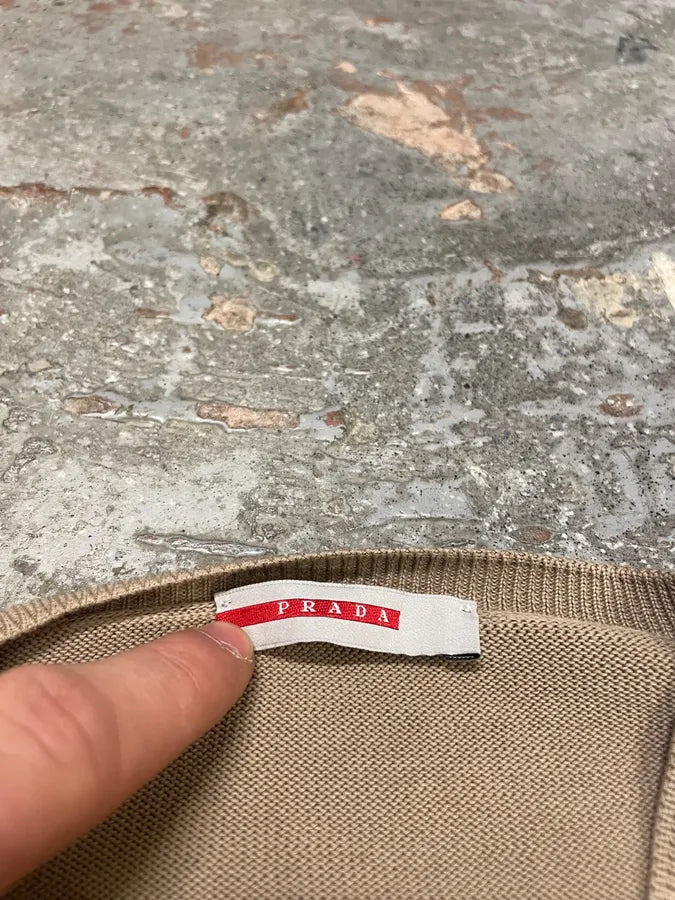 2000s Prada Beige Cotton V Neck Sweater (S/M) tzDnOhT 6