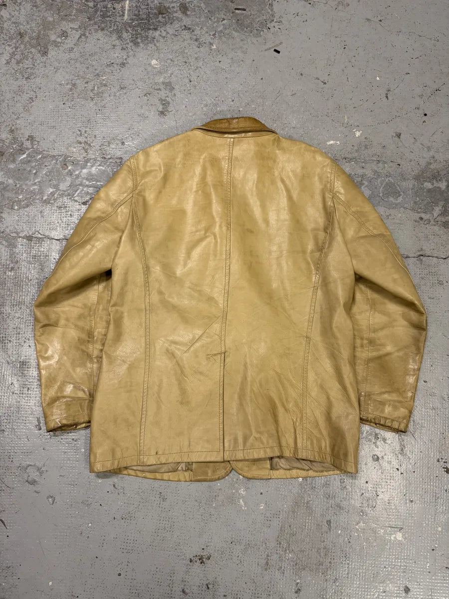 2000s Prada Beige Eroded Leather Blazer Jacket pGXZCnR 1