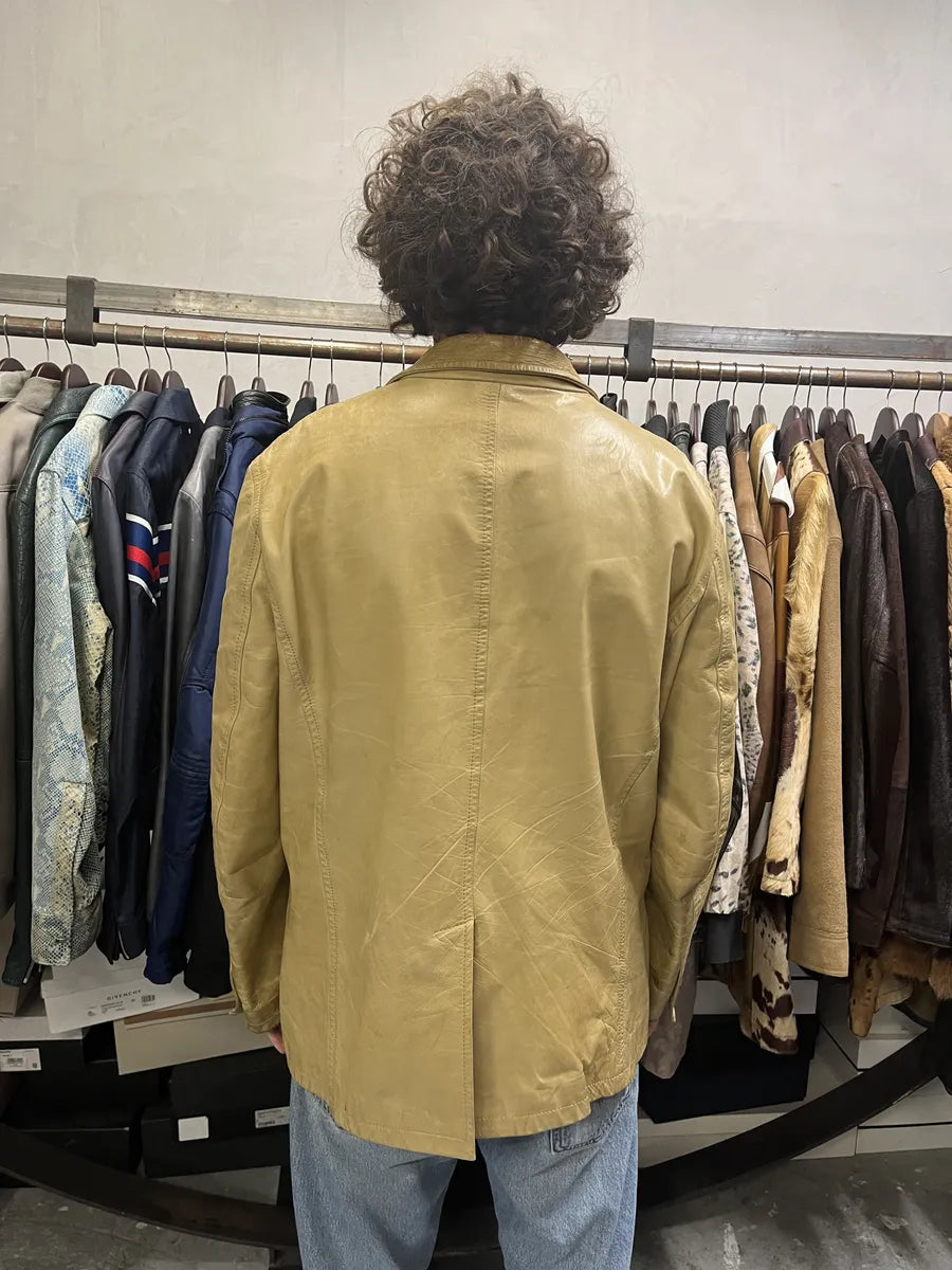 2000s Prada Beige Eroded Leather Blazer Jacket pGXZCnR 3