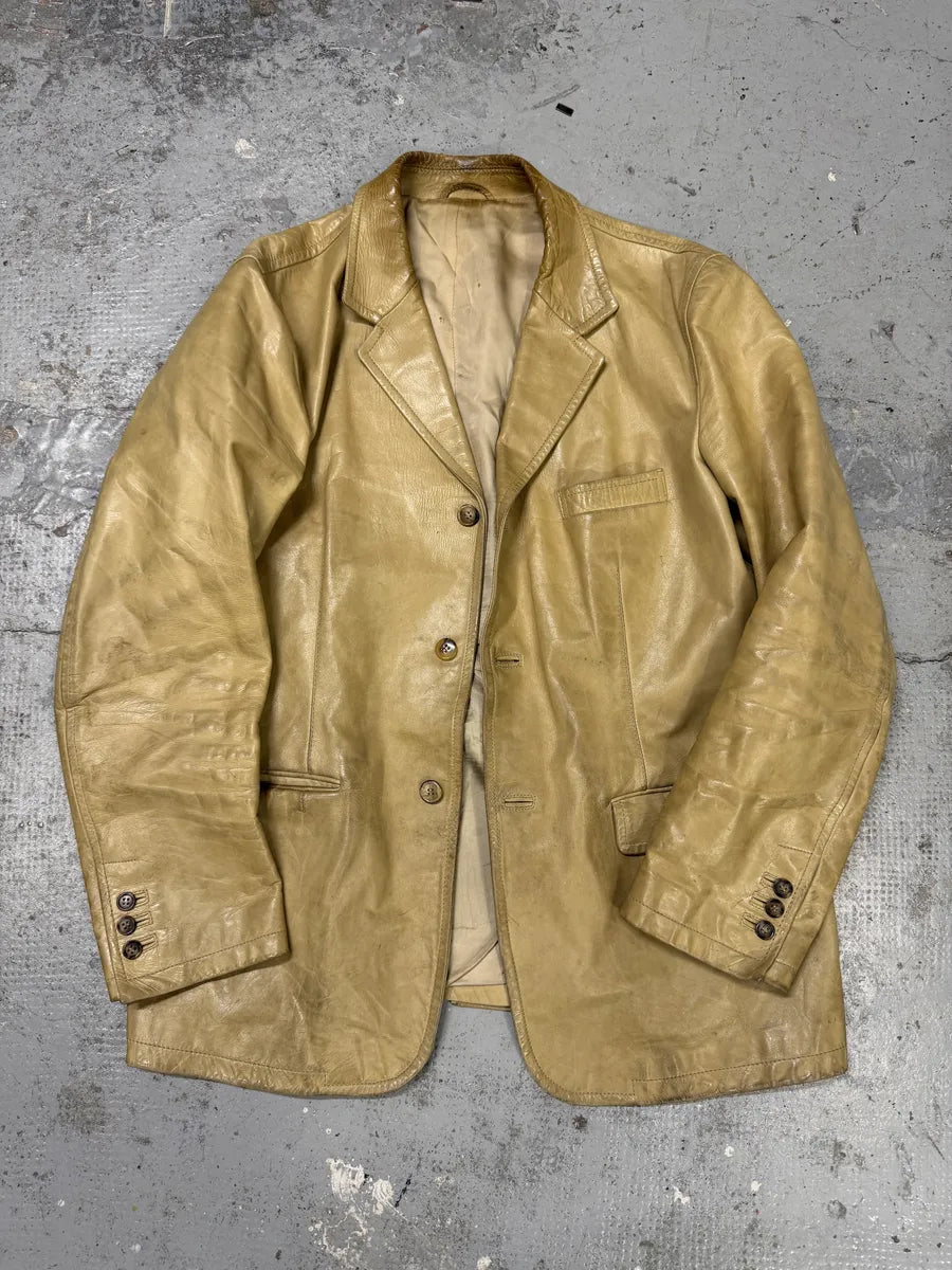 2000s Prada Beige Eroded Leather Blazer Jacket pGXZCnR 4