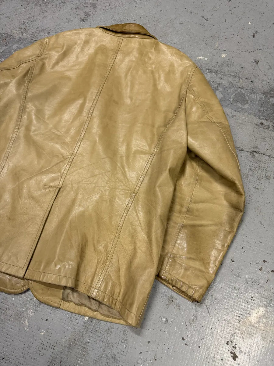 2000s Prada Beige Eroded Leather Blazer Jacket pGXZCnR 6